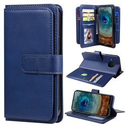 Multi-function Ten Card Slots and Photo Frame PU Leather Wallet Phone Case Cover for Nokia X10 - Dark Blue