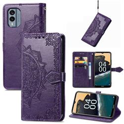 Embossing Imprint Mandala Flower Leather Wallet Case for Nokia X30 - Purple