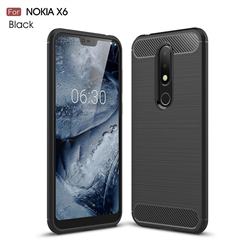 Luxury Carbon Fiber Brushed Wire Drawing Silicone TPU Back Cover for Nokia 6.1 Plus (Nokia X6) - Black