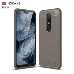 Luxury Carbon Fiber Brushed Wire Drawing Silicone TPU Back Cover for Nokia 6.1 Plus (Nokia X6) - Gray