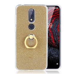 Luxury Soft TPU Glitter Back Ring Cover with 360 Rotate Finger Holder Buckle for Nokia 6.1 Plus (Nokia X6) - Golden