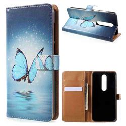 Sea Blue Butterfly Leather Wallet Case for Nokia 6.1 Plus (Nokia X6)