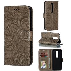Intricate Embossing Lace Jasmine Flower Leather Wallet Case for Nokia 6.1 Plus (Nokia X6) - Gray