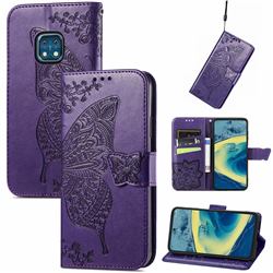 Embossing Mandala Flower Butterfly Leather Wallet Case for Nokia XR20 - Dark Purple