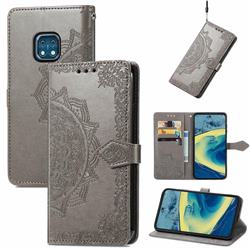 Embossing Imprint Mandala Flower Leather Wallet Case for Nokia XR20 - Gray