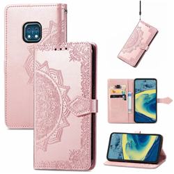 Embossing Imprint Mandala Flower Leather Wallet Case for Nokia XR20 - Rose Gold