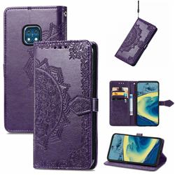 Embossing Imprint Mandala Flower Leather Wallet Case for Nokia XR20 - Purple