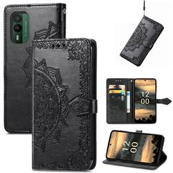 Embossing Imprint Mandala Flower Leather Wallet Case for Nokia XR21 - Black