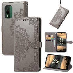 Embossing Imprint Mandala Flower Leather Wallet Case for Nokia XR21 - Gray