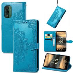 Embossing Imprint Mandala Flower Leather Wallet Case for Nokia XR21 - Blue