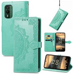 Embossing Imprint Mandala Flower Leather Wallet Case for Nokia XR21 - Green