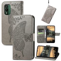 Embossing Mandala Flower Butterfly Leather Wallet Case for Nokia XR21 - Gray