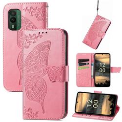 Embossing Mandala Flower Butterfly Leather Wallet Case for Nokia XR21 - Pink