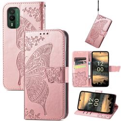 Embossing Mandala Flower Butterfly Leather Wallet Case for Nokia XR21 - Rose Gold