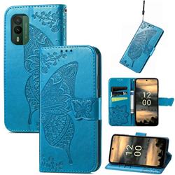 Embossing Mandala Flower Butterfly Leather Wallet Case for Nokia XR21 - Blue