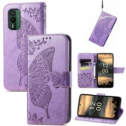 Embossing Mandala Flower Butterfly Leather Wallet Case for Nokia XR21 - Light Purple