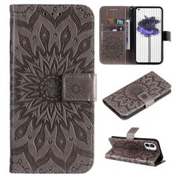 Embossing Sunflower Leather Wallet Case for Nothing Phone 1 - Gray