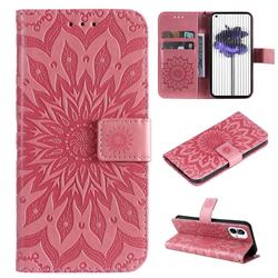 Embossing Sunflower Leather Wallet Case for Nothing Phone 1 - Pink