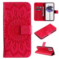 Embossing Sunflower Leather Wallet Case for Nothing Phone 1 - Red