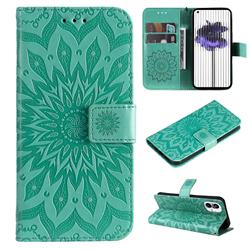 Embossing Sunflower Leather Wallet Case for Nothing Phone 1 - Green