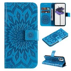 Embossing Sunflower Leather Wallet Case for Nothing Phone 1 - Blue