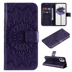 Embossing Sunflower Leather Wallet Case for Nothing Phone 1 - Purple