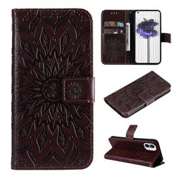 Embossing Sunflower Leather Wallet Case for Nothing Phone 1 - Brown