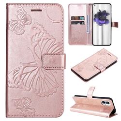 Embossing 3D Butterfly Leather Wallet Case for Nothing Phone 1 - Rose Gold