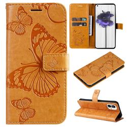 Embossing 3D Butterfly Leather Wallet Case for Nothing Phone 1 - Yellow
