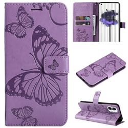 Embossing 3D Butterfly Leather Wallet Case for Nothing Phone 1 - Purple