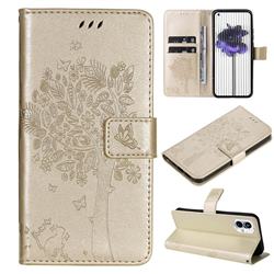 Embossing Butterfly Tree Leather Wallet Case for Nothing Phone 1 - Champagne