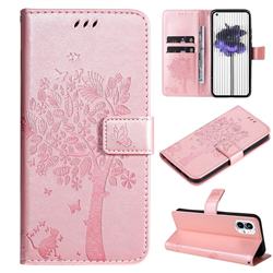 Embossing Butterfly Tree Leather Wallet Case for Nothing Phone 1 - Rose Pink