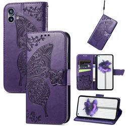 Embossing Mandala Flower Butterfly Leather Wallet Case for Nothing Phone 1 - Dark Purple