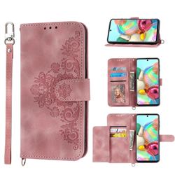 Skin Feel Embossed Lace Flower Multiple Card Slots Leather Wallet Phone Case for Nothing Phone 1 - Pink
