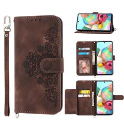 Skin Feel Embossed Lace Flower Multiple Card Slots Leather Wallet Phone Case for Nothing Phone 1 - Brown