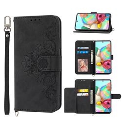 Skin Feel Embossed Lace Flower Multiple Card Slots Leather Wallet Phone Case for Nothing Phone 1 - Black