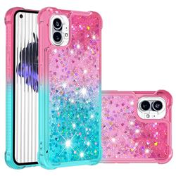 Rainbow Gradient Liquid Glitter Quicksand Sequins Phone Case for Nothing Phone 1 - Pink Blue