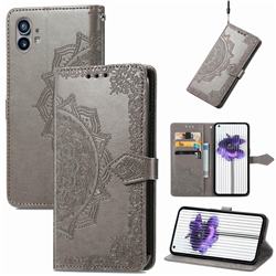 Embossing Imprint Mandala Flower Leather Wallet Case for Nothing Phone 1 - Gray