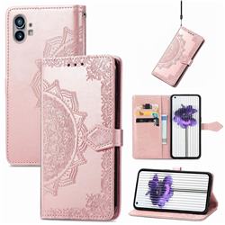 Embossing Imprint Mandala Flower Leather Wallet Case for Nothing Phone 1 - Rose Gold