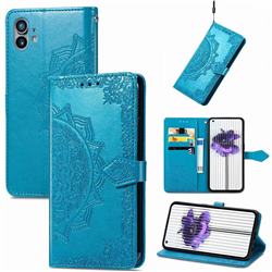 Embossing Imprint Mandala Flower Leather Wallet Case for Nothing Phone 1 - Blue