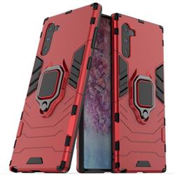 Black Panther Armor Metal Ring Grip Shockproof Dual Layer Rugged Hard Cover for Samsung Galaxy Note 10 (6.28 inch) / Note10 5G - Red