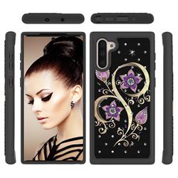 Peacock Flower Studded Rhinestone Bling Diamond Shock Absorbing Hybrid Defender Rugged Phone Case Cover for Samsung Galaxy Note 10 (6.28 inch) / Note10 5G