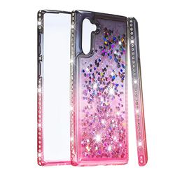 Diamond Frame Liquid Glitter Quicksand Sequins Phone Case for Samsung Galaxy Note 10 (6.28 inch) / Note10 5G - Gray Pink