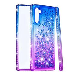 Diamond Frame Liquid Glitter Quicksand Sequins Phone Case for Samsung Galaxy Note 10 (6.28 inch) / Note10 5G - Blue Purple