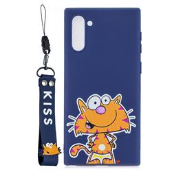 Blue Cute Cat Soft Kiss Candy Hand Strap Silicone Case for Samsung Galaxy Note 10 (6.28 inch) / Note10 5G