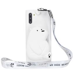 White Polar Bear Neck Lanyard Zipper Wallet Silicone Case for Samsung Galaxy Note 10 (6.28 inch) / Note10 5G