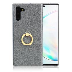 Luxury Soft TPU Glitter Back Ring Cover with 360 Rotate Finger Holder Buckle for Samsung Galaxy Note 10 (6.28 inch) / Note10 5G - Black