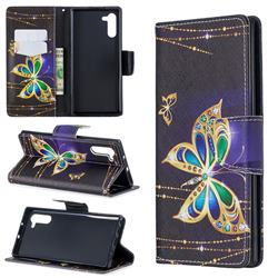 Golden Shining Butterfly Leather Wallet Case for Samsung Galaxy Note 10 (6.28 inch) / Note10 5G