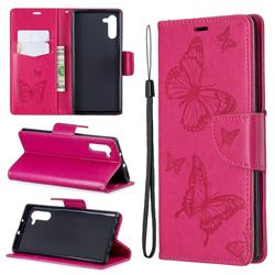 Embossing Double Butterfly Leather Wallet Case for Samsung Galaxy Note 10 (6.28 inch) / Note10 5G - Red