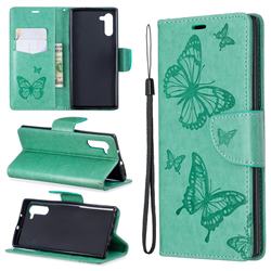 Embossing Double Butterfly Leather Wallet Case for Samsung Galaxy Note 10 (6.28 inch) / Note10 5G - Green